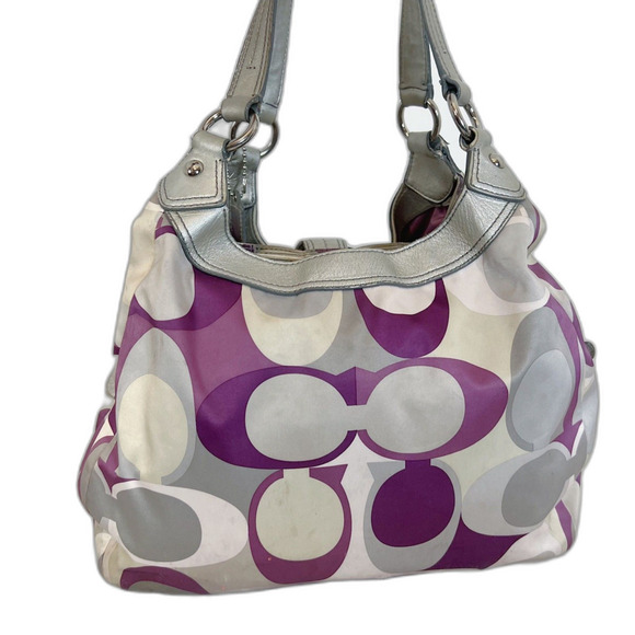 Coach y2k Vintage Signature Soho Satin Scarf Print Purple Silver Monogram Bag - Picture 10 of 10